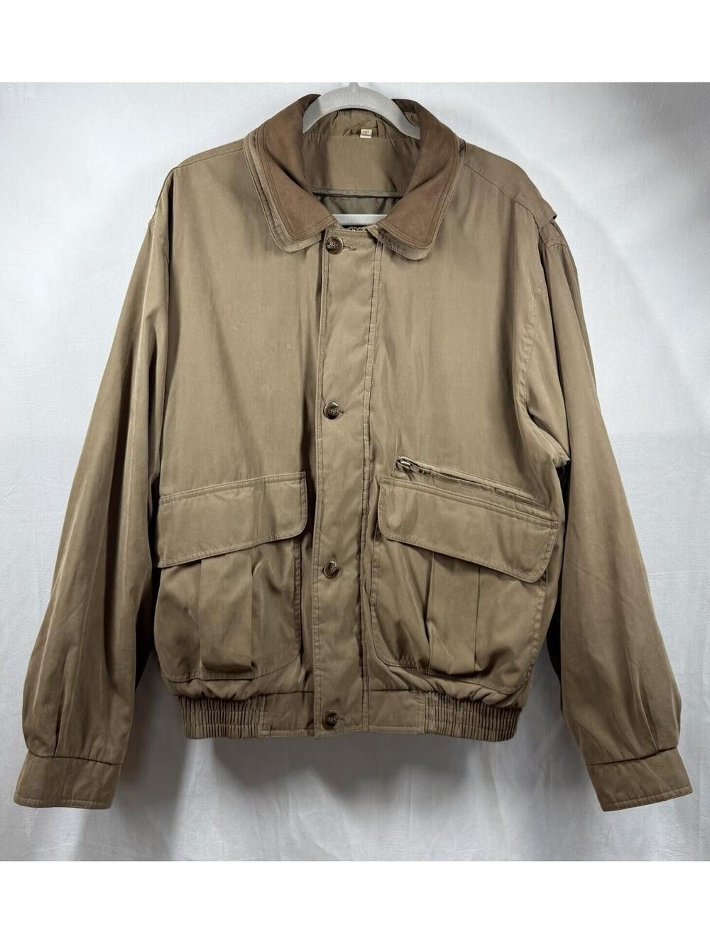 Vtg Members Only Bomber Jacket Coat Men Sz Large Brown Leather Collar Button Zip